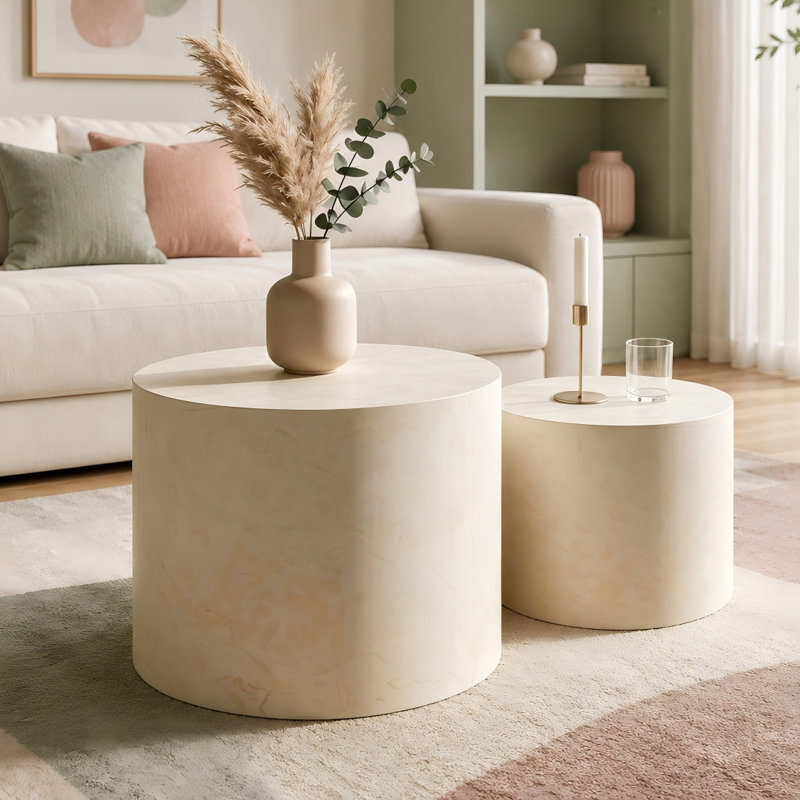 Ensemble de 2 tables d'appoint rondes imitation marbre
