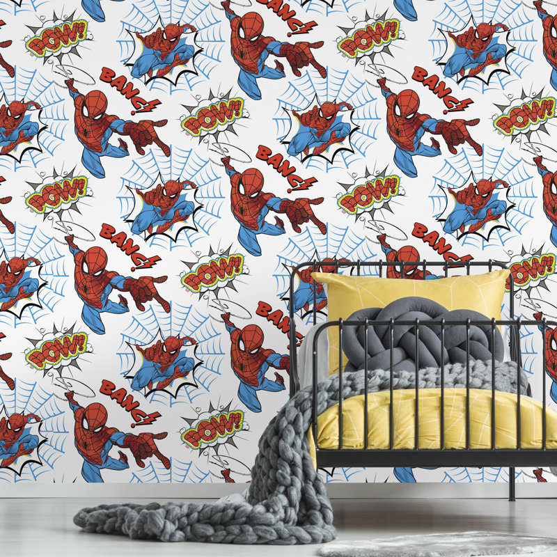 Marvel Spider-Man Pow! Wallpaper Roll 52cm x 10m White and Red Wallpaper