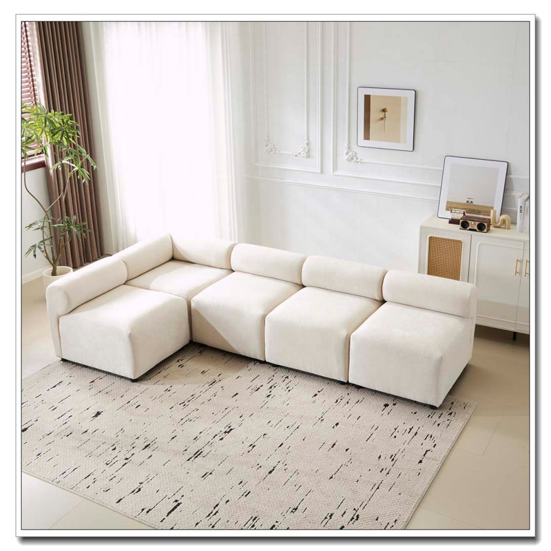 Canapé modulaire modulaire en chenille, Beige + 5 pièces, 5