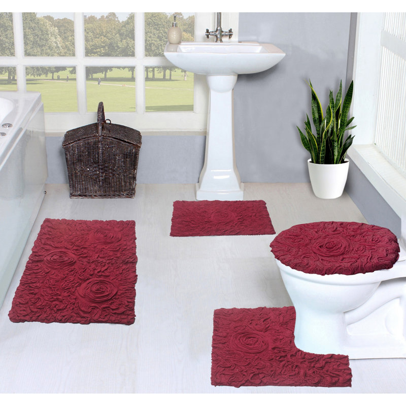 Ensemble de tapis pour salle de bain 4 pièces Alamanno, Rouge