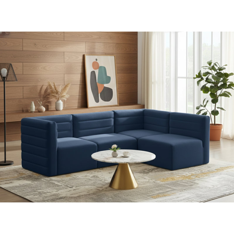 Enso Velvet L-Shaped Sectional Reversible, Navy Velvet