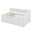 Lit de jour simple avec 4 tiroirs et tablettes de rangement, cadre de lit plateforme en bois avec tête de lit en L, lit d'angle-111445216