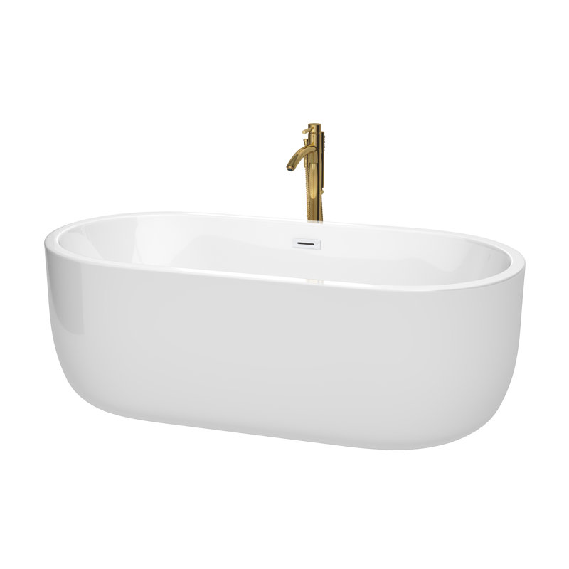 Juliette 67'' x 32'' Soaking Acrylic Bathtub with Faucet, White/Shiny White/Brushed Gold