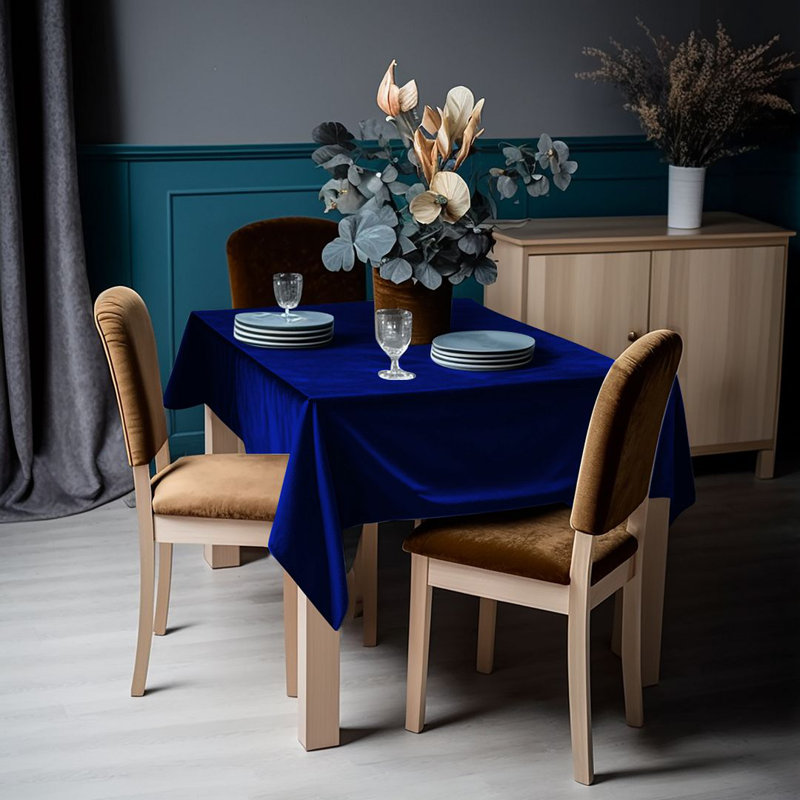 Luxury Matte Velvet Tablecloth, 84" L x 52" W, 45 Navy Blue