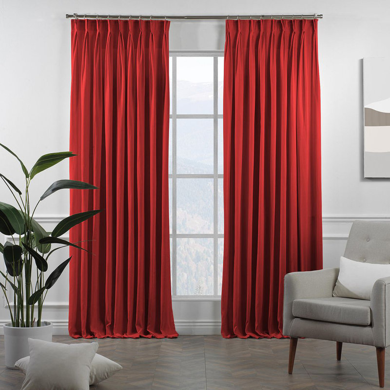 Panneau de rideau simple décoratif à double pincement très long et très large, Rouge, L 26 po x L 216 po