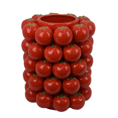Nyssa Decorative Ceramic Tomato Vase, Green Red Glazed, 12 Inch
