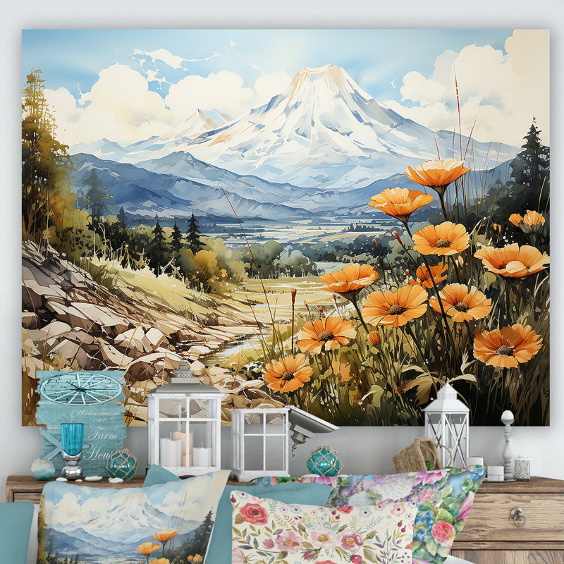 Buttercups Charm In Mountain Scenery I - Buttercups, impression d'art mural, Toile tendue, H 24 po x l 32 po x P 1 po