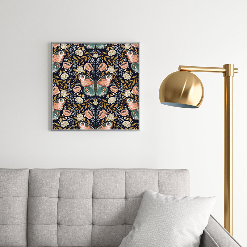 Morris Inspired Butterfly III - Peinture sur verre encadrée, H 10 po x l 10 po x P 1 po, Argent