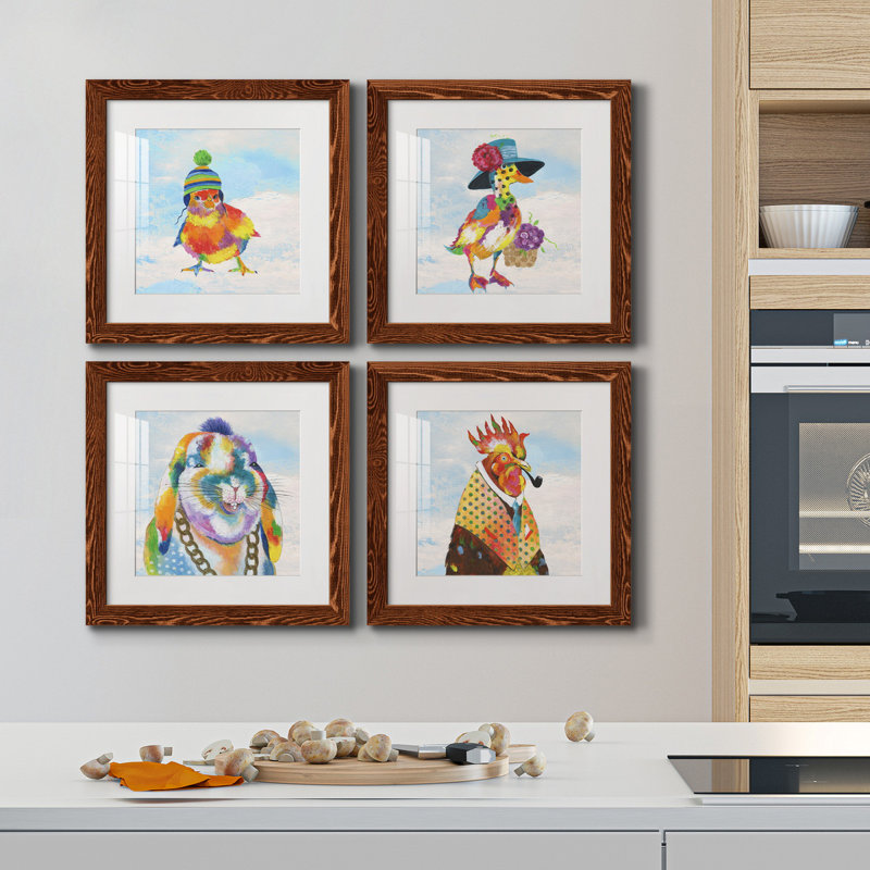 «Groovy Chick and Sky», ensemble de 4 peintures sur toile encadrées, Cadre gris, H 27,5 po x l 110 po x P 1,5 po