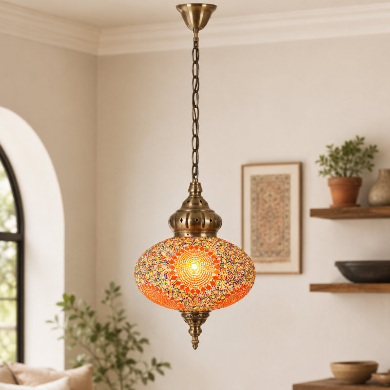 Suspension orange mosaïque vintage avec câbles de suspension réglables