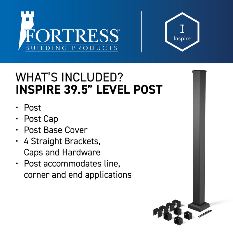 Inspire Railing 39.5-in H x 2.5-in W Aluminum Post with Brackets, Black