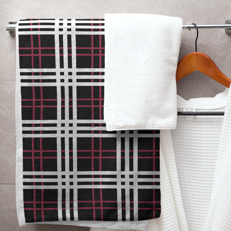 Bath Towel, Black/Red/White, Microfiber