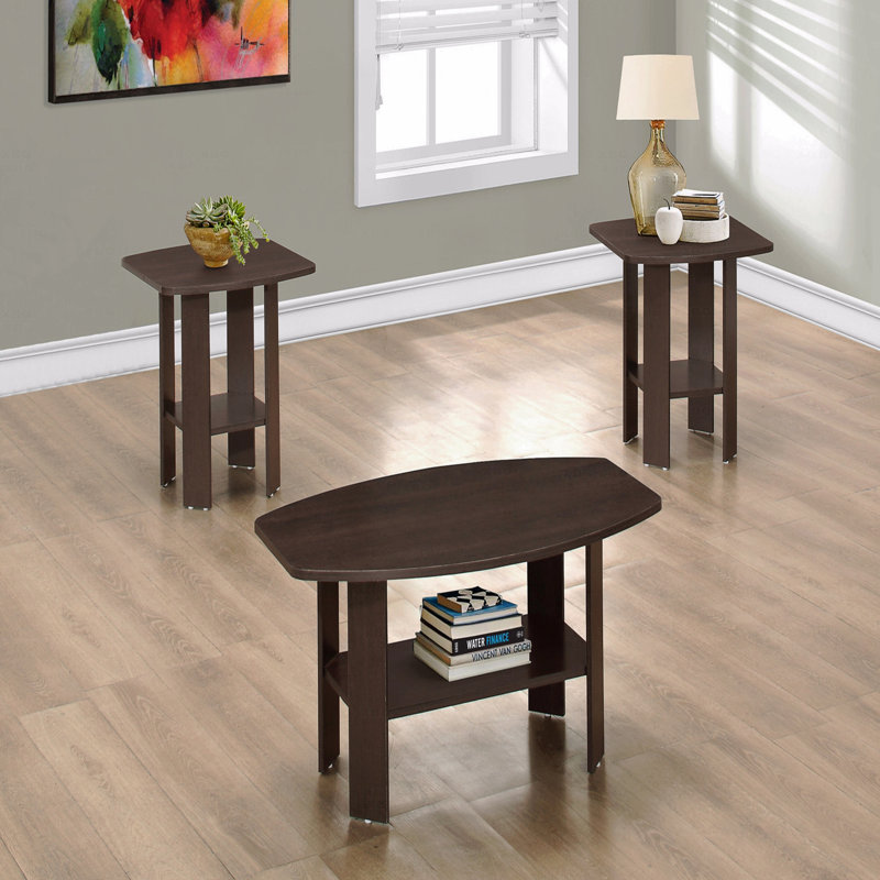 Ensemble de table, ensemble 3 pièces, café, bout, côté, accent, stratifié, transitionnel, Brun