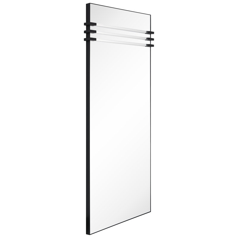 Acrylic Accent Rectangular Mirror Featuring Three Clear Acrylic Accent Rails on a Black Iron Frame