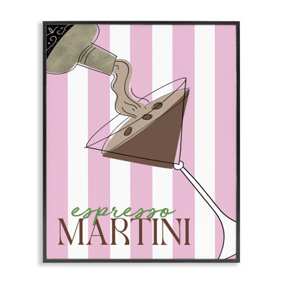 Giclée encadrée de martini espresso sur rayures roses, design par DEIDRE MOSher