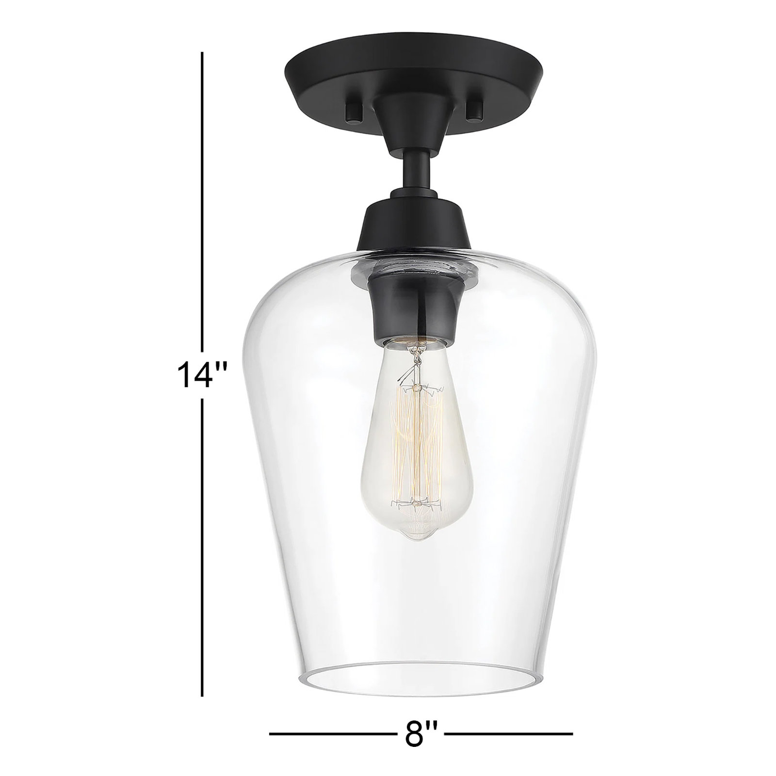 Maebel Single Light Glass Semi Flush Mount, Black