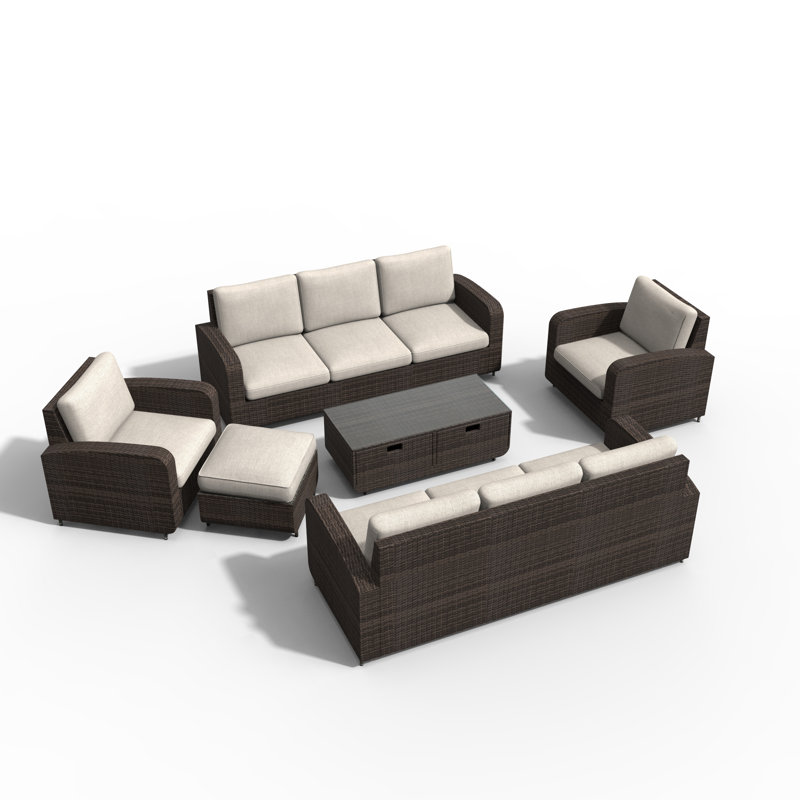 9 - Person Patio Conversation Set with Cushions, Brown