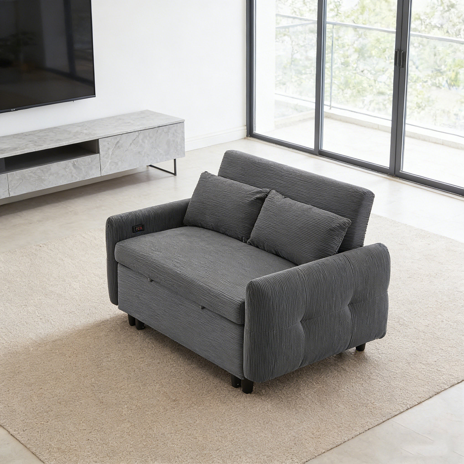 Latitude Run® Pull-out Sofa Bed with Two Throw Pillows and USB Ports ...