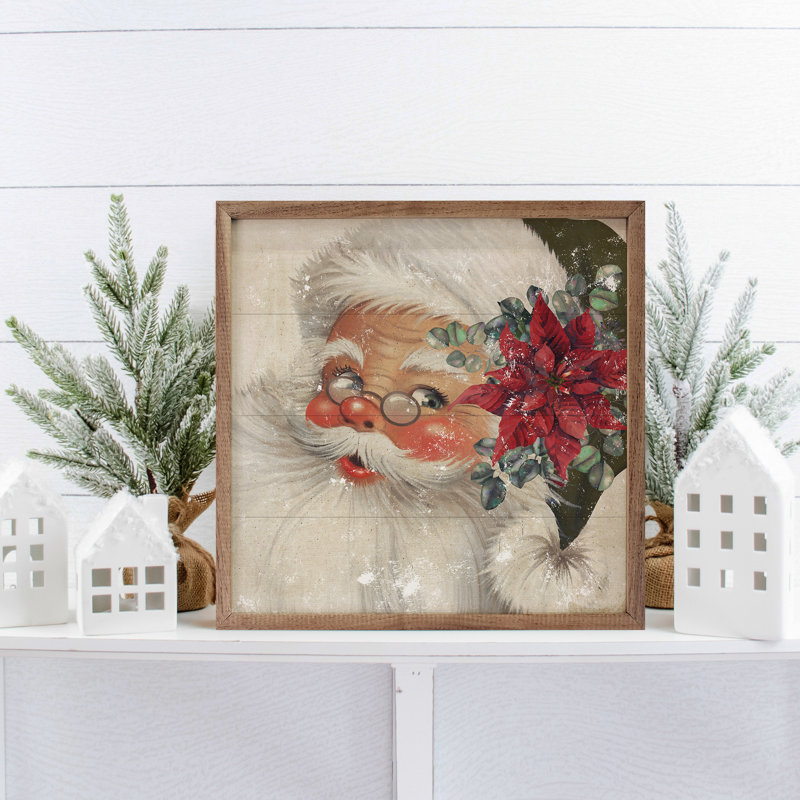 Chapeau de père Noël vert poinsettia antique, H 12 po x l 12 po, Blanc / Rouge