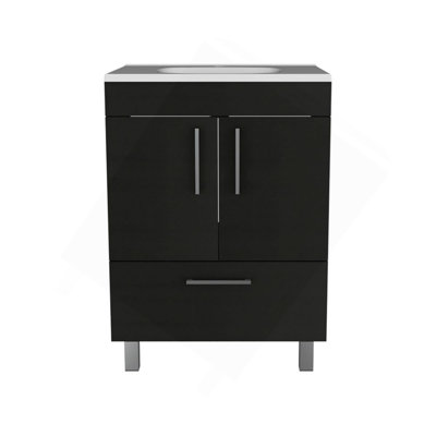 Single Bathroom Vanity With Sink, One Draw, Double Door Cabinet, Black