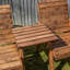 Hand Made 4 Seater Chunky Rustic Wooden Furniture with 2 Benches, Straight Tray & Green Cushions