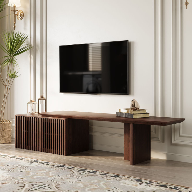 Jarisa 86.6'' W Storage Credenza， Retracted Extendable Tv Stand -Wood Tv Console Media Cabinet With Storage, Walnut