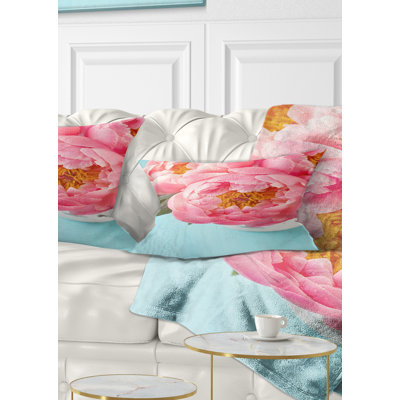 Bouquet de pivoines rose clair - coussin décoratif imprimé floral
