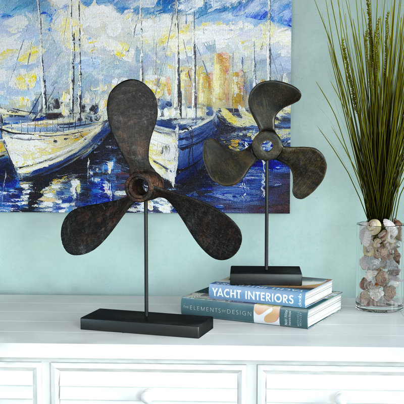 Rust Brown and Black Resin Propeller Sculptures Set