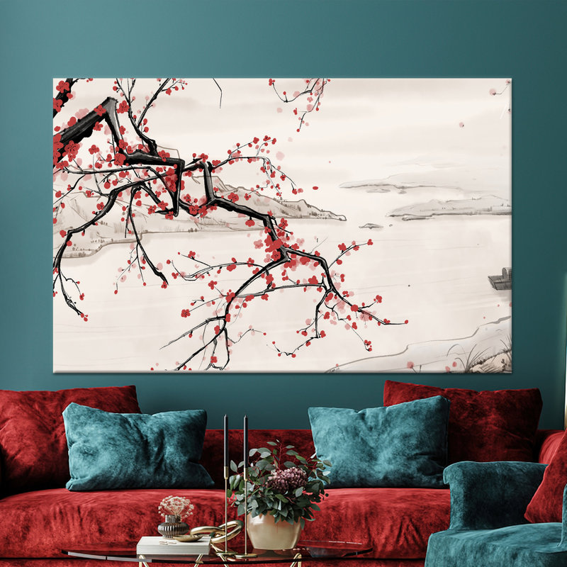 Art mural en verre Sakura Bonsai Tree: impression sur toile, toile tendue 1P, H : 55,1 x L : 78,7 pouces