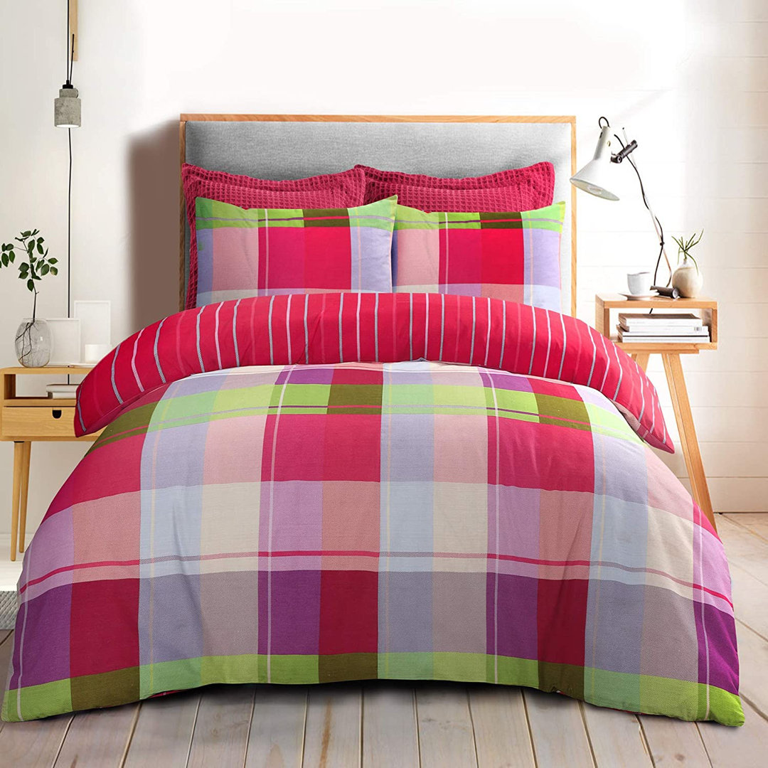 Horan Red/Purple/Green 214 TC Reversible Duvet Cover Set