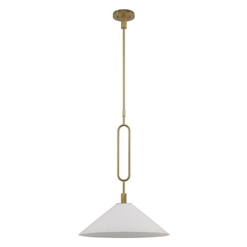Luminaire suspendu moderne 1 lumière avec verre opale Cartley, Or antique, H 8,5 po x l 18 po