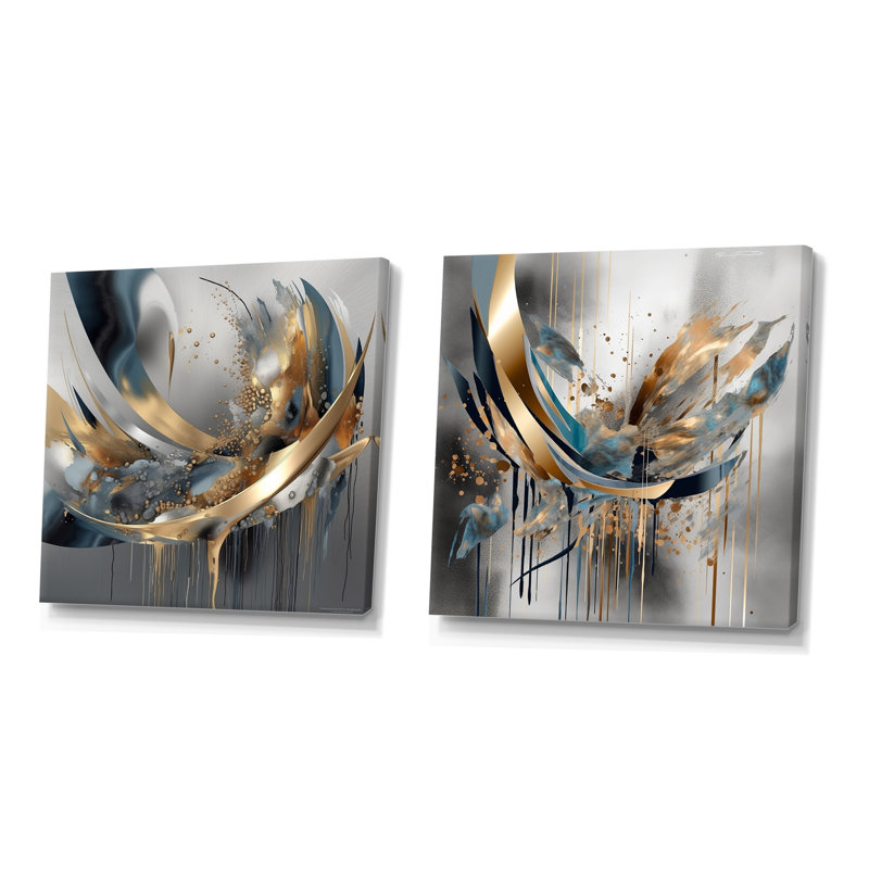 Abstract Shapes And Infinity Lines I - Abstract Shapes Wall Art Living Room Set Of 2, 36" H x 73" W x 1.5" D, Wrapped Canvas