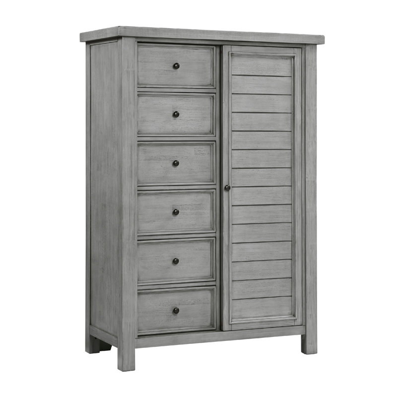 Commode Daisy, placage de manguier gris, 8 tiroirs, boutons en métal bronze