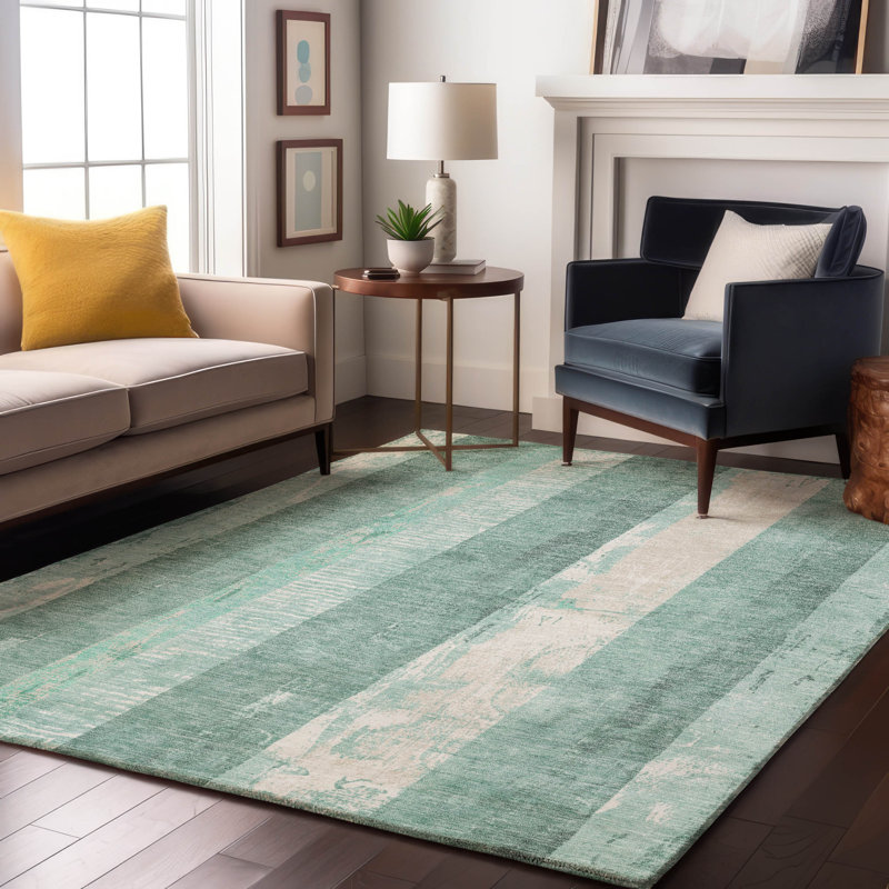 Tapis à rayures de qualité supérieure lavable à la machine Mehara AMF1689, Rectangle 10 pi x 14 pi
