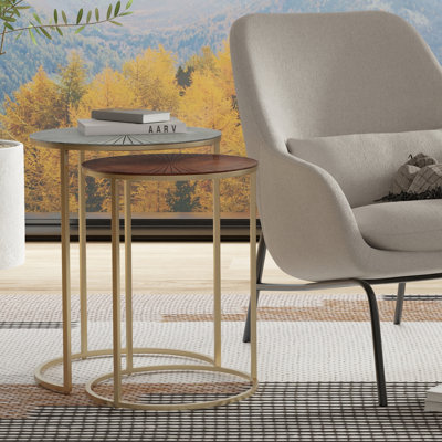 2-Piece Metal Nesting Table Set, Contemporary Round Side Tables, Fully Assembled