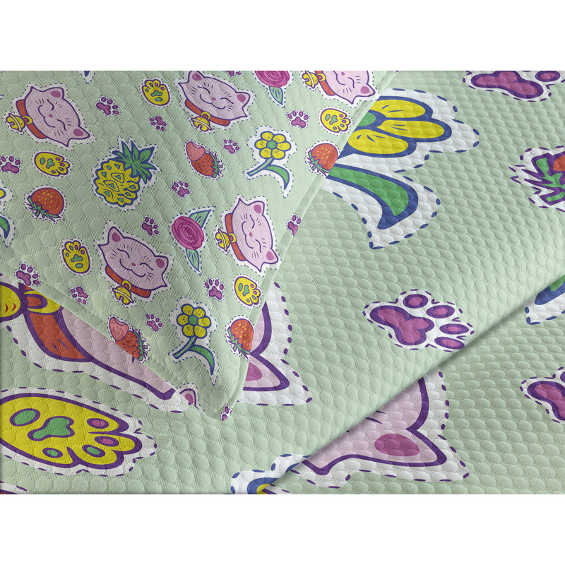 Ambesonne Cat Bedspread Set  Smiling Cat Maneki Neko  Multicolor, King Coverlet / Bedspread + 2 Standard Shams