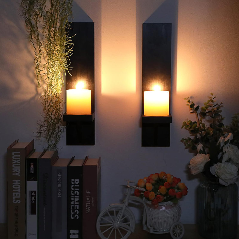 Set of 2 Wooden Wall Candle Sconces Rustic Wall Mount