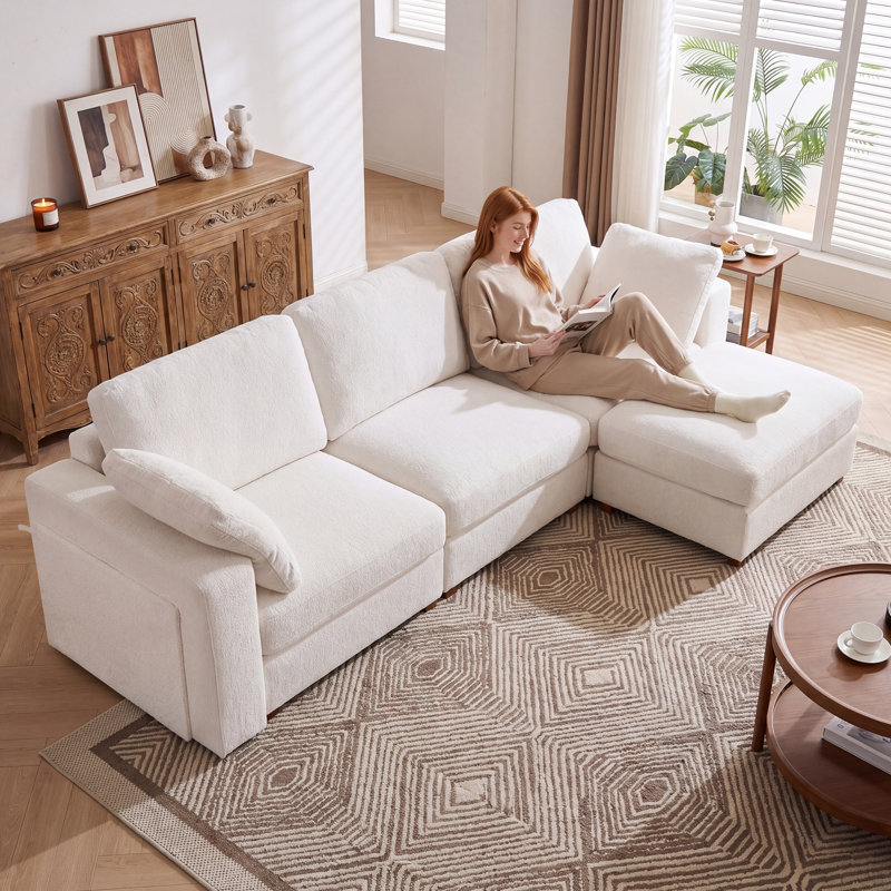 Canapé modulaire 4 pièces avec canapé et 2 tables d'appoint avec rangement, Blanc, 3