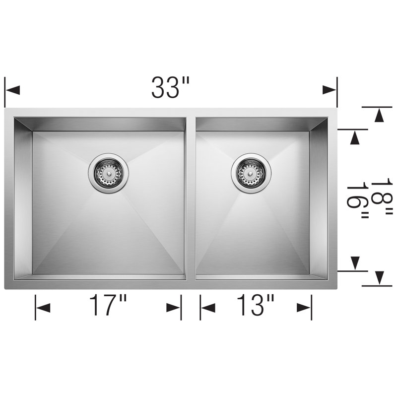 Blanco Quatrus 33" L X 18'' W Double Bowl Stainless Steel Undermount Kitchen Sink