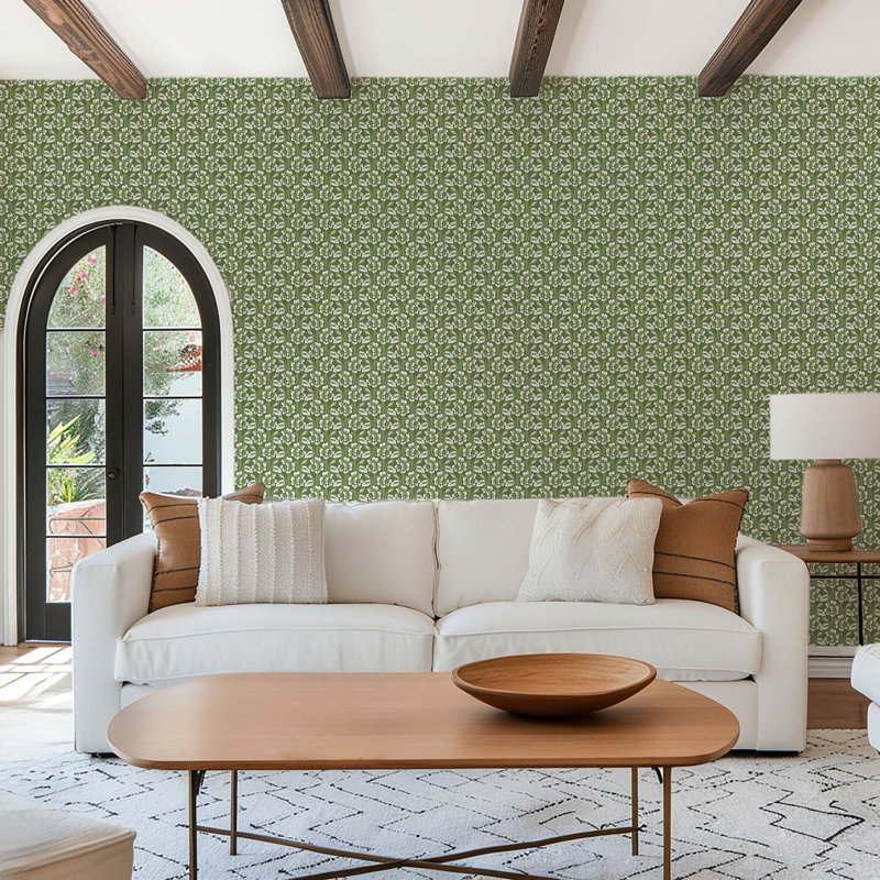 Thorn & Blossom - Wallpaper, Garden Green, Peel & Stick