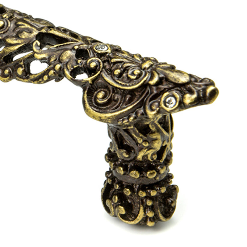 Juliane Grace 4 inches c.c. pull with Swarovski Clear Crystals in Antique Brass, Antique Brass, 3"