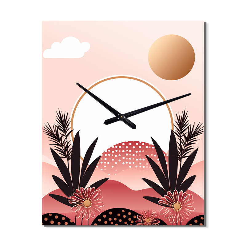 Boho Dreams, paysage abstrait en rose rétro I - horloge murale, H 40 po x l 30 po x P 1 po