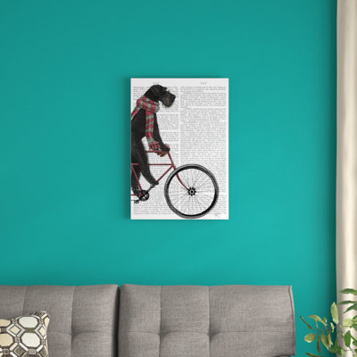 « schnauzer on bicycle on print background », reproduction d’impression sur toile tendue Fab Funky