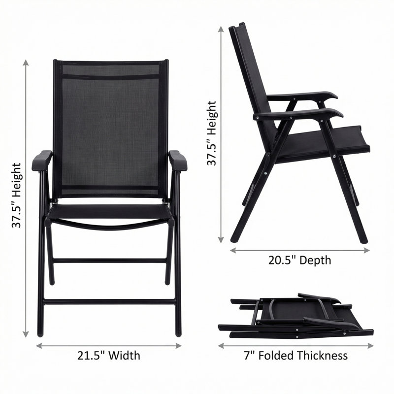 Outdoor Patio Chair Set (2-Piece) Stackable Portable, Black, Black