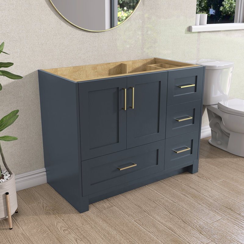 Solid Wood 42" Single Bathroom Vanity Base Only In Navy Blue