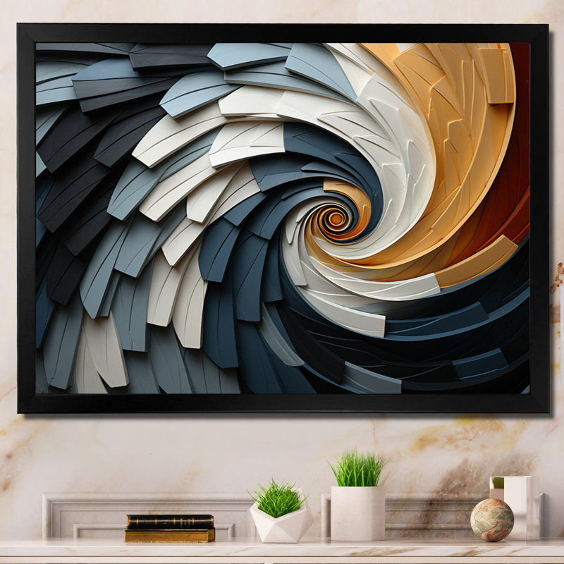 Geometric Spiral III - Abstract Spirals, art mural, Cadre simple noir, H 12 po x l 20 po x P 1 po