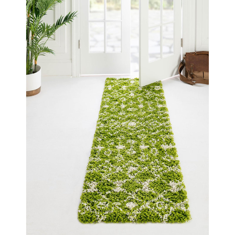 Tapis de couloir contemporain Modon vert-ivoire, Tapis de couloir 2 pi x 7 pi