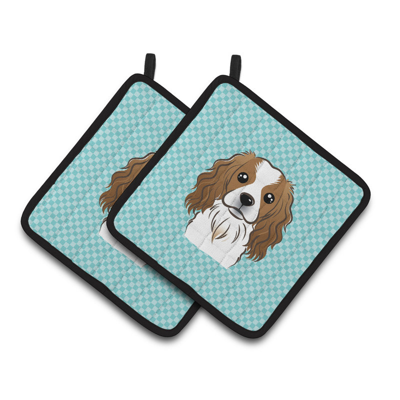 Cuisinier poignée épagneul cavalier de caroline trésors Checkerboard, Bleu