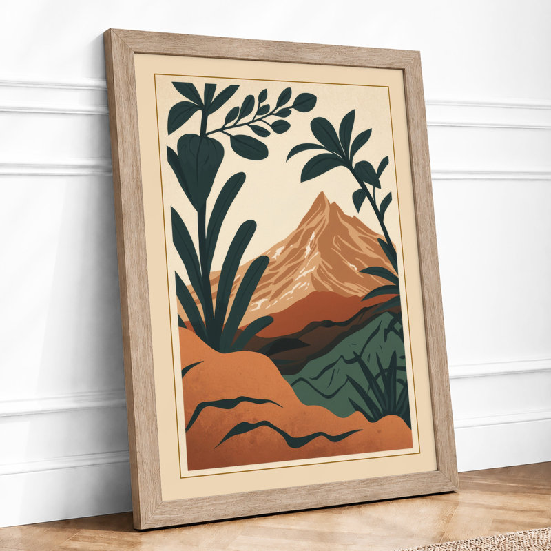 Mountain Framed In Palms Art Deco - Print, A1 - 84.1 x 59.4 cm, Oak