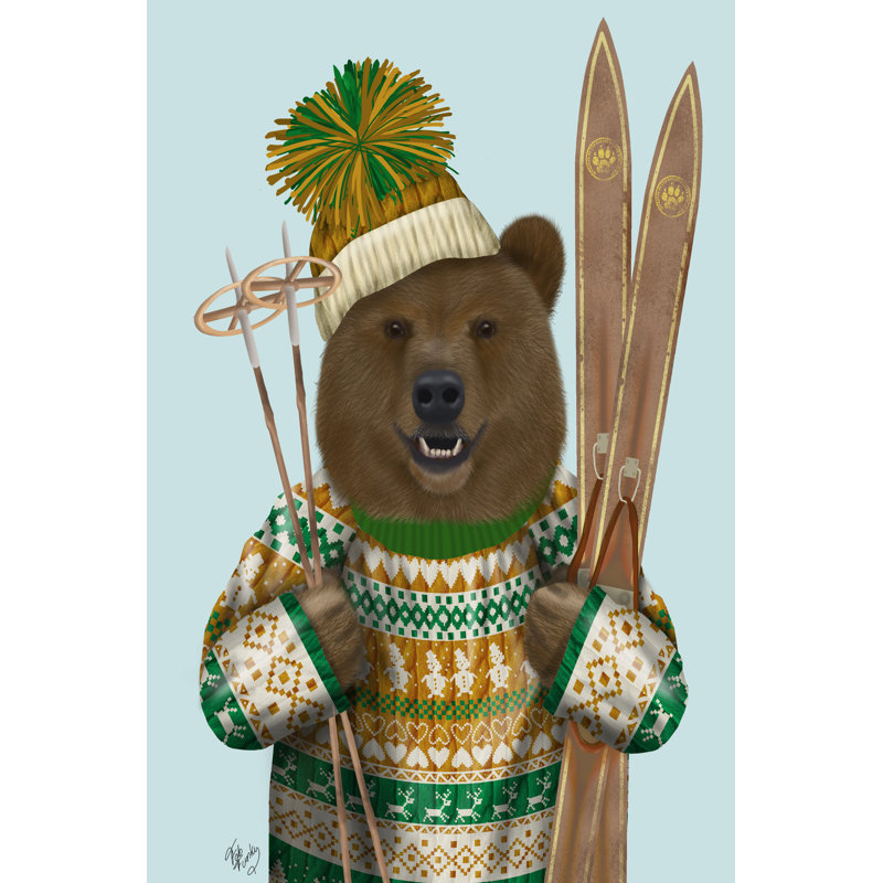 Ours en chandail de Noël par Fab Funky - impression sur toile tendue, H 30 po x l 20 po
